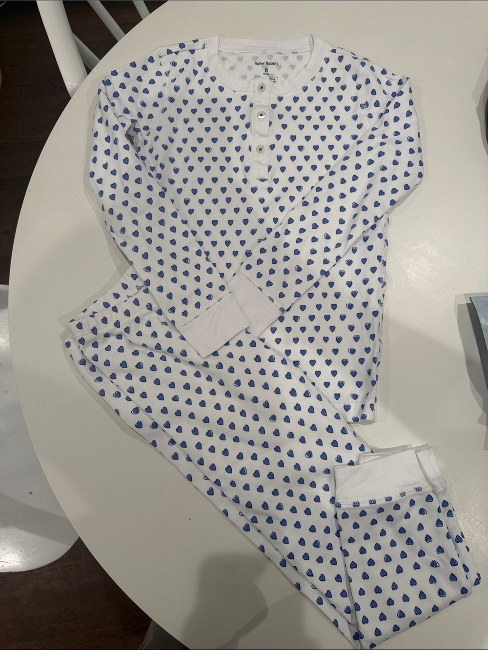 Roller Rabbit White and Blue Heart Henley Pajama Set for Kids